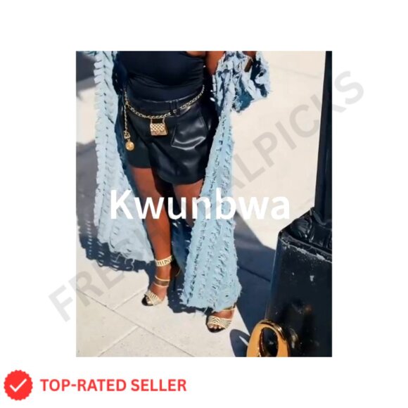 Oversized Ripped Denim Long Cardigan Distressed Hollow Open Front Duster - Picture 7 of 7